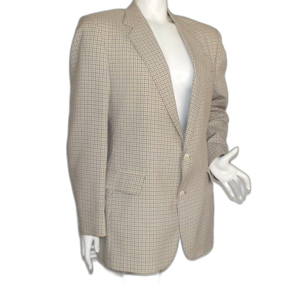VINTAGE Plaid Blazer, 44, Haggar, Off-white/Tan/Gray, 2 buttons, Washable - Picture 2 of 13